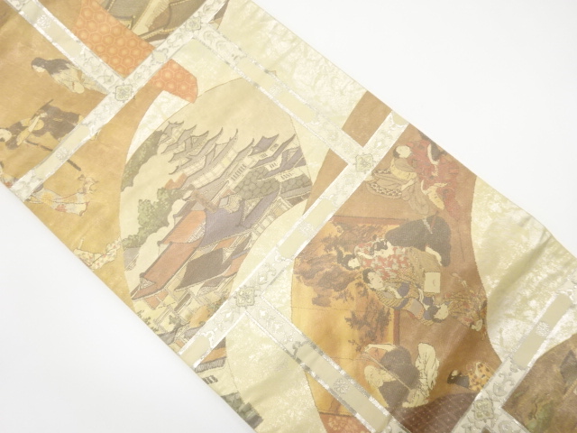 アンティーク　地紙に時代人物模様袋帯（材料）